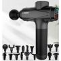 Ударний перкусійний масажний пістолет для тіла, ніг, шиї, антицелюлітний масажер Lidak Y02 чорний з 16 насадками в кейсі