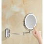 Зеркало косметическое настенное двухстороннее, диаметр 20см LED подсветка, 5х кратное увеличение, выдвижное