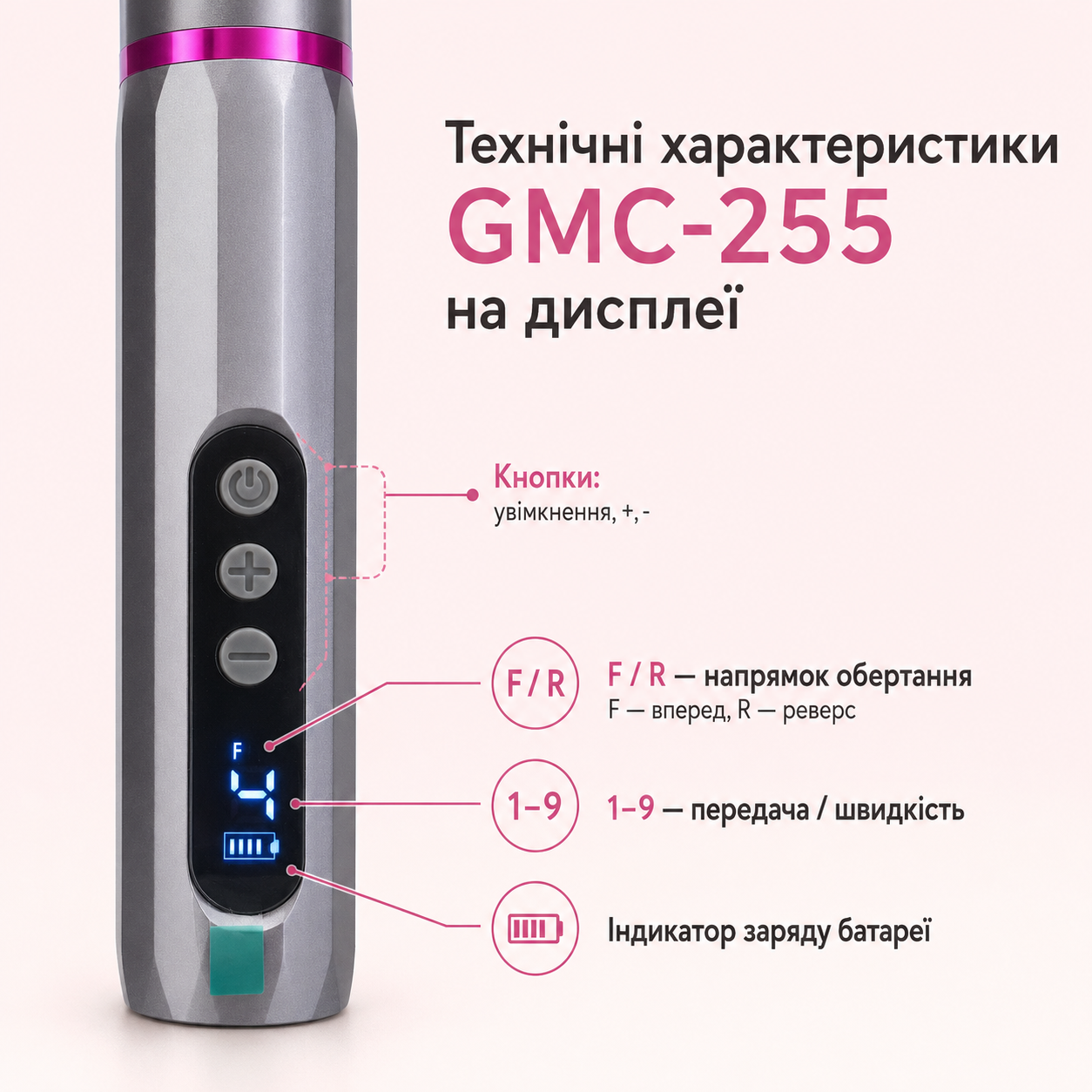Технические характеристики GMC-255 на дисплее